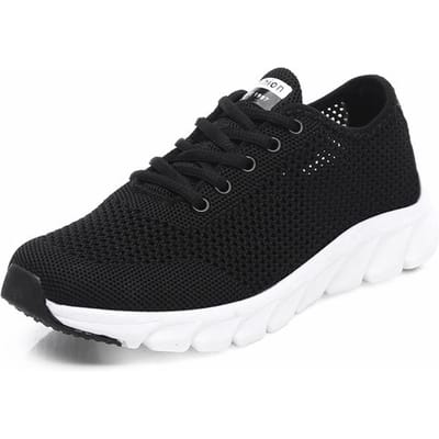 Rimocy Tricot Maille Baskets Respirantes Femme Ballerines Décontractées à Lacets Chaussures de Marche Femme Tenis Feminino Chaussures de Sport d'Été 38 noir