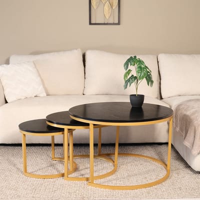 Salontafel rond 3 delig Kiki goud bijzettafel industrieel side table