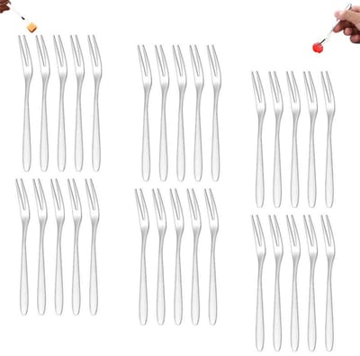 30stuks- Vorkjes - Fruitvorkjes - vorken transparant - Tweepuntige vorkjes - Dessertvorkjes - Maancakevorkjes - Taartvorkjes - Proefvorkjes - Minivorkjes - Schelpdiervorkjes - 13 cm - Zilver