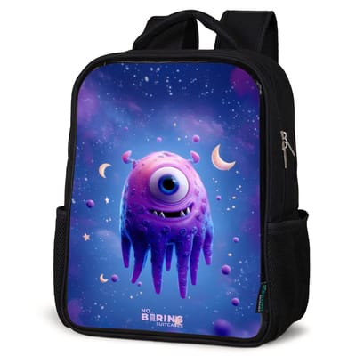 NoBoringSuitcases.com® - Rugzak zwart - Schooltas jongen & meisje - Vrolijk paarsoog in de ruimte - Rugtas voor school - Boekentas kind - Schoolrugzak - Kinderrugzak