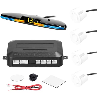 Système de radar de recul arrière de capteur de stationnement de voiture avec 4 capteurs de stationnement lumière LED de détection de Distance blanc