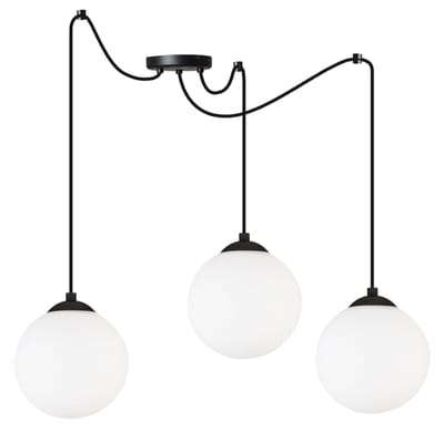 Light Home Florence 2250/15/3P – Hanglamp Spider – 3 Lampenkappen Ø15 cm – Zwart Frame – Glas Wit – LED E27 – Modern Design