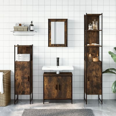 vidaXL - 4-delige - Badkamermeubelset - bewerkt - hout - gerookt - eikenkleurig