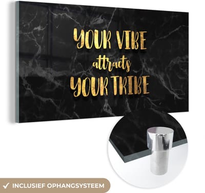 MuchoWow® Glasschilderij 40x20 cm - Schilderij acrylglas - Quotes - Spreuken - Goud - Marmer - Foto op glas - Schilderijen