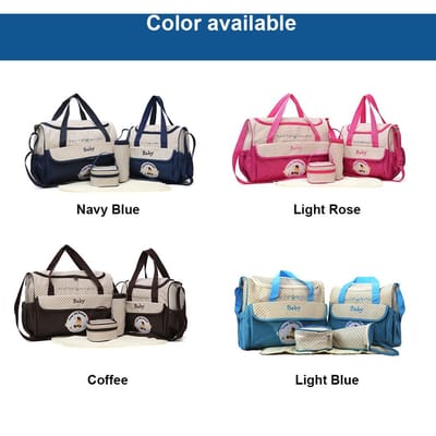 Ensemble de 5 pièces Sac à couches mignon Imperméable Grand sac à couches Sac fourre-tout Sac de voyage pour maman pour l'hôpital 2 enfants avec sac à lunch Biberon black