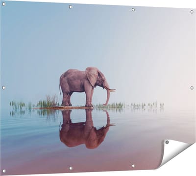 Gards Tuinposter Olifant bij het Water - 120x90 cm - Tuindoek - Tuindecoratie - Wanddecoratie buiten - Tuinschilderij