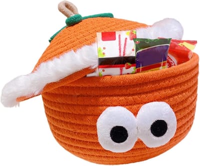 Speelgoed opbergmand - Opbergmand kinderen - Speelkamer ordenen - Met deksel - 18x18x16 cm - Pluche pompoen