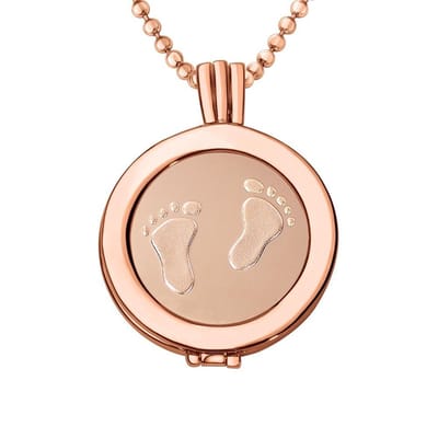 Quiges - Munthouder met Ketting en Munt 25mm Baby Voetjes/Ik hou van je - Rose Goudkleurig - EPRHZ334