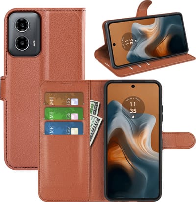 MobyDefend Hoesje - Geschikt voor Motorola Moto G34 - Kunstleren Wallet Book Case (Sluiting Voorkant) - Bruin