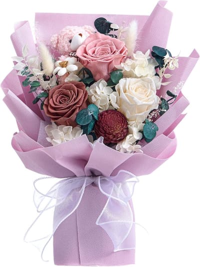 Geconserveerde Rozen Boeket - Eeuwige Rozen Kunstbloemen - Decoratie Huis - Handgemaakt Met Beer