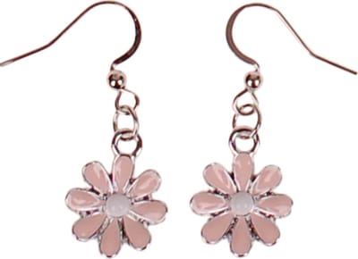 Oorbellen met Hangertjes Roze Emaille Bloemetje Zilverkleurig 1,5cm