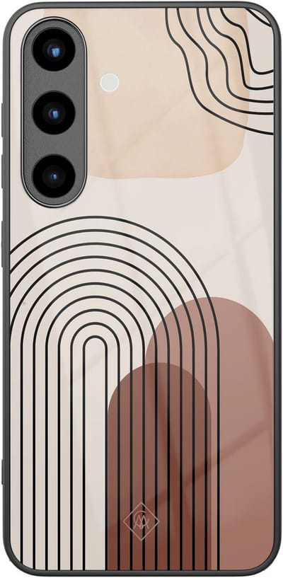 Casimoda® hoesje - Geschikt voor Samsung Galaxy S25 - Warm Curves - Luxe Hard Case Zwart - Backcover telefoonhoesje - Bruin/beige