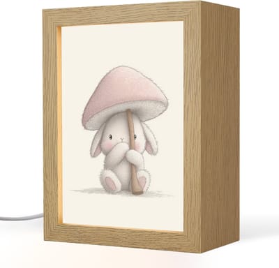 Nachtlampje 15x20 cm - Kinder lampje - Paddenstoel - Konijn - Roze - Tafellamp kinderkamer - Slaapkamer lamp - Bedlamp kinderen - Kinderlampje stopcontact - Wandlamp babykamer - Nachtlampjes