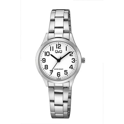 Q&Q C229-800Y - Horloge - Analoog - Vrouwen - Dames - Stalen band - Rond - Metaal - Cijfers - Zilverkleurig - Wit