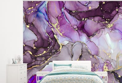 Behang - Fotobehang Marmer - Roze - Paars - Gold - Breedte 325 cm x hoogte 260 cm