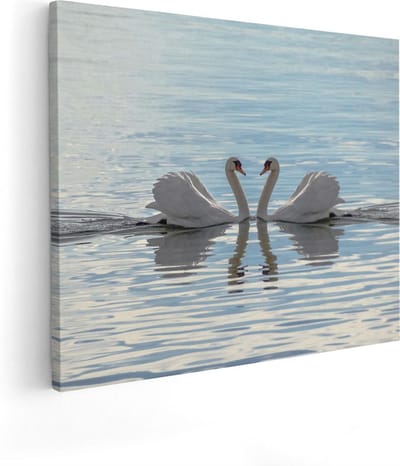 Artaza Canvas Schilderij Zwaan - 50x40 cm - Wanddecoratie Vogels - Muurdecoratie Hart - Kamer Accessoires Water