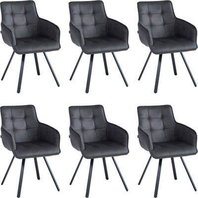 Colenis® - Taha Eetkamerstoel - Set Van 6 - Antraciet - Microfiber Stof - Met armleuning - Draaistoel - 180°