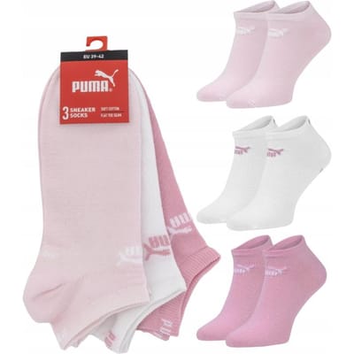 Y7586 Puma Chaussettes Basses Lot de 3 Puma Chaussettes Taille 39-42 white