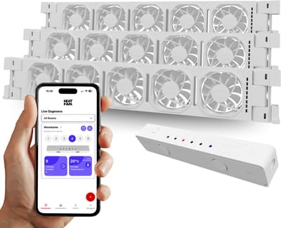 Heatfan 5 - Trio Set - Wit - Radiator Ventilator – Radiator Ventilator – met WIFI Controller – Energiezuinige Radiator Fan voor Verwarming – Geschikt voor radiatoren van 170 cm t/m 230 cm