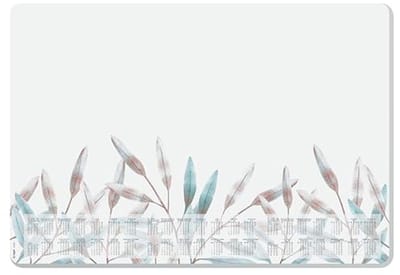Papieren bureauonderlegger met 3-jaarkalender - A2 formaat, 30 vellen, motief Frosted Leaves, afgeronde hoeken en duurzaam papier