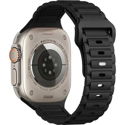 123watches bandje Raveo - siliconen - zwart - 38 · 40 · 41 & 42 mm - Geschikt voor Apple Watch series 1/2/3/4/5/6/7/8/9/10/11/12/SE/SE2/SE3