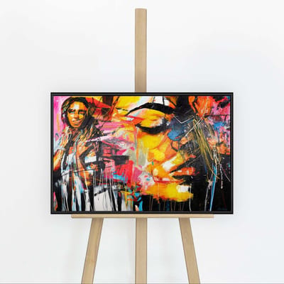 YS Schilderij "Symfonie van Kleuren" - Handgeschilderd canvas schilderij - Wanddecoratie Abstract - Roze - Modern - Muurdecoratie woonkamer - Slaapkamer decoratie - Kamer accessoires - Abstracte schilderijen canvas - schilderij woonkamer Black 60x40