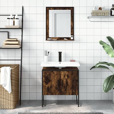 vidaXL - 2-delige - Badkamerkastenset - bewerkt - hout - gerookt - eikenkleurig