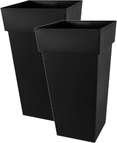 Eda Bloempot Toscane - 2x stuks - vierkant - kunststof - antraciet - L43 x B43 x H80 cm - 98 liter