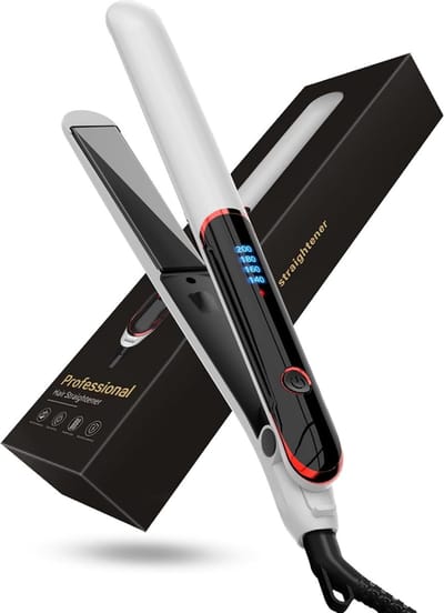Stijltang wit-2 in 1-steil en krul het haar-140°/200°-Efficiënt-10s snelle verwarming-LCD-display temperatuur-Professionele haarverzorging-Krultang (wit)