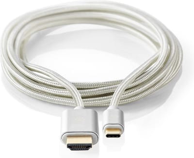 Nedis USB-C Adapter - USB 3.2 Gen 1 - USB-C Male - HDMI Connector - 4K@60Hz - 18 Gbps - 2.00 m - Rond - Verguld - Gevlochten / Nylon - Aluminium - Cover Window Box