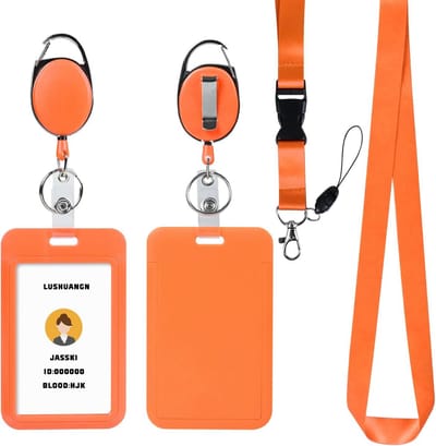 Oranje ID Kaarthouder met Intrekbaar Badgehasp en Lanyard - Verticaal Naamkaart Houder