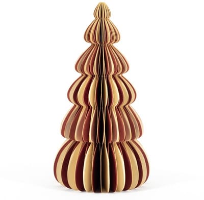 Papieren kerstboom wit met rood 20cm