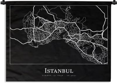 Wandkleed - Wanddoek - Stadskaart - Istanbul - Plattegrond - Kaart - 120x90 cm - Wandtapijt