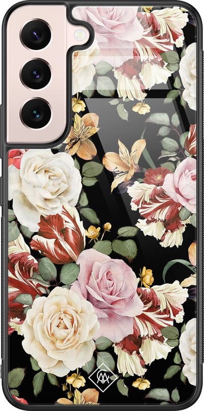 Casimoda® hoesje - Geschikt voor Samsung Galaxy S22 - Bloemen flowerpower - Luxe Hard Case Zwart - Backcover telefoonhoesje - Multi