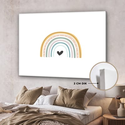 Muurdecoratie kinderkamer - Canvas doek kids - Regenboog - Pastel - Kinderen - Hartje - Kinder decoratie - Canvas kinderen - 160x120 cm