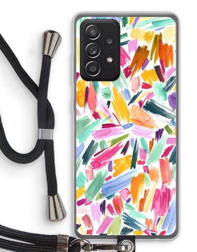 Hoesje met koord geschikt voor Samsung Galaxy A52 hoesje met Koord - Watercolor Brushstrokes - Telefoonhoesje met Zwart Koord - Bescherming aan alle Kanten en Over de Schermrand
