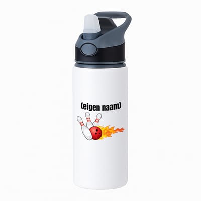 Hacebo® - bowling kegels vuur met eigen naam waterfles met rietje zwart - Bowlen - ieman die graag bowlt - sport - bal - kegels - cadeau - verjaardag - kado - water fles - 650ML