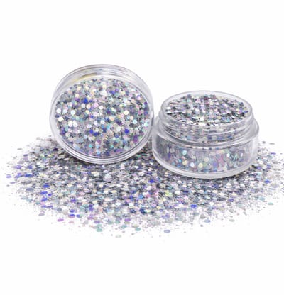 GlittersXL® Chunky Glitters (Zilver) voor Lichaam en Gezicht - Biologisch Afbreekbaar Festival Glitters - Face & Body Jewels Make-up - Glittergel Tattoo - Carnaval Feest Dames Vrouwen