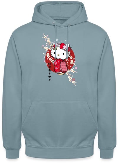 Hello Kitty In Een Rode Kimono En Kersenbloesems Hoodie Unisex