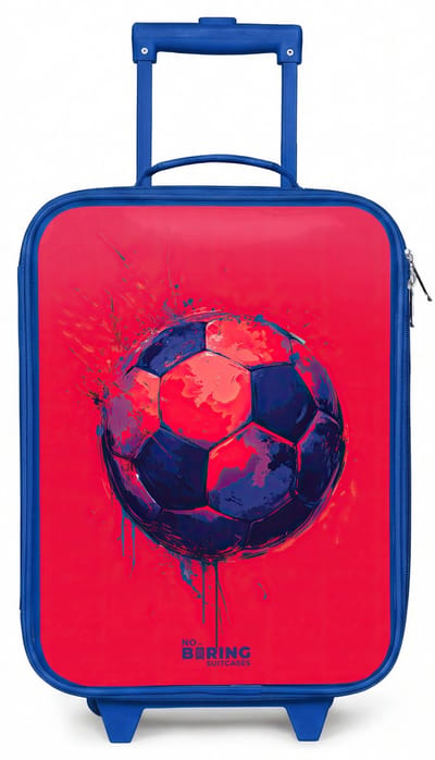 NoBoringSuitcases.com® - Kinderkoffer blauw - Kindertrolley jongen - Voetbal - Verf - Blauw - Rood - Koffer kind lichtgewicht - Reiskoffer trolley voor kinderen - Koffertje met lichtgevende wieltjes - Rolkoffer