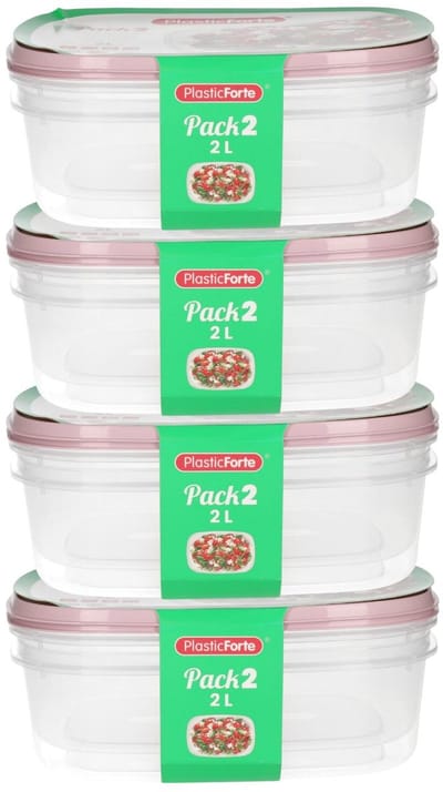 Plasticforte Vershoudbakjes - 8x stuks - 2 liter - herbruikbaar - transparant/roze - kunststof - magnetron - vriezer