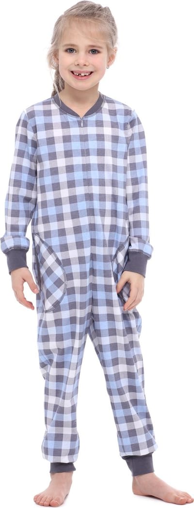 Merry Style Kinder Pyjama - ronde hals - lange mouwen - lange broek met zakken - Katoen - MS-MS10-186-PJ - Graphite Kariert - 110-116