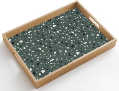 Dienblad hout 50x35 cm - Schootdienblad - Terrazzo - Patroon - Kleurrijk - Groen - Borrelplank rechthoek - Plateau dienbladen