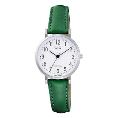 Q&Q-dameshorloge-groen-3 atm waterdicht-leder-diameter 28 mm-duidelijke wijzerplaat