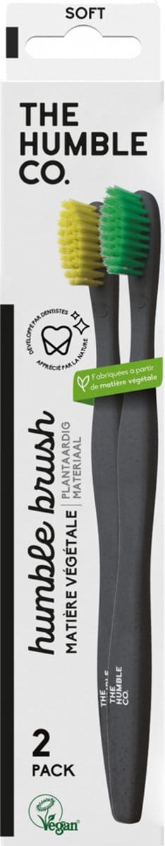 The Humble Co. 2 Plantaardige Zachte Tandenborstels (Kleur : Geel - Groen)