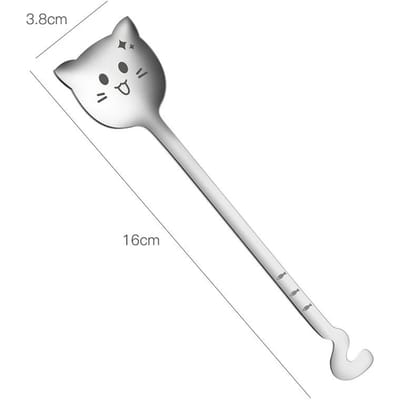Cuillère à café chat mignon cuillère à thé acier inoxydable cuillère à café amusante vaisselle cuillère à thé chaton longue queue cuillère accessoires de cuisine white