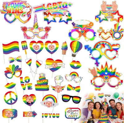 Kleurrijk Foto Accessoireset voor LGBTQ+ Pride – 26 Props en 8 Regenboog Zonnebrillen voor Feesten, Vieringen en Creatieve Foto's