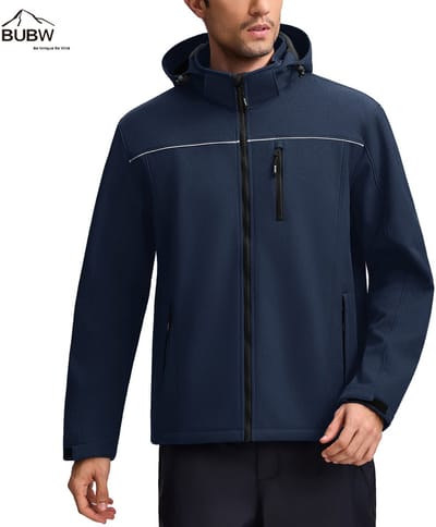 BUBW Heren Outdoorjas - Outdoorjassen - Outdoor Jas Heren - Waterdicht & Ademend - Warme Fleece Voering - Winddicht - Donkerblauw - Maat M