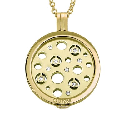 Quiges - Munthouder met Ketting en Munt 33mm Zirkonia Sterren - RVS Goudkleurig - ERHS537