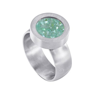 Quiges RVS Schroefsysteem Ring Zilverkleurig Mat 16mm met Verwisselbare Turkoois Vlokjes Schelp 12mm Mini Munt